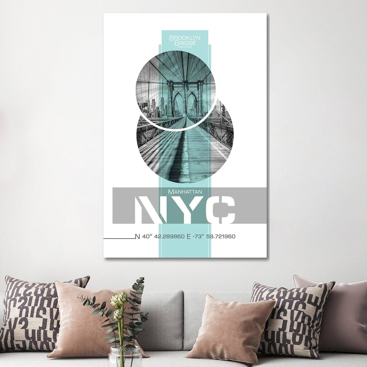 iCanvas "Poster Art NYC Brooklyn Bridge Turquoise" by Melanie Viola